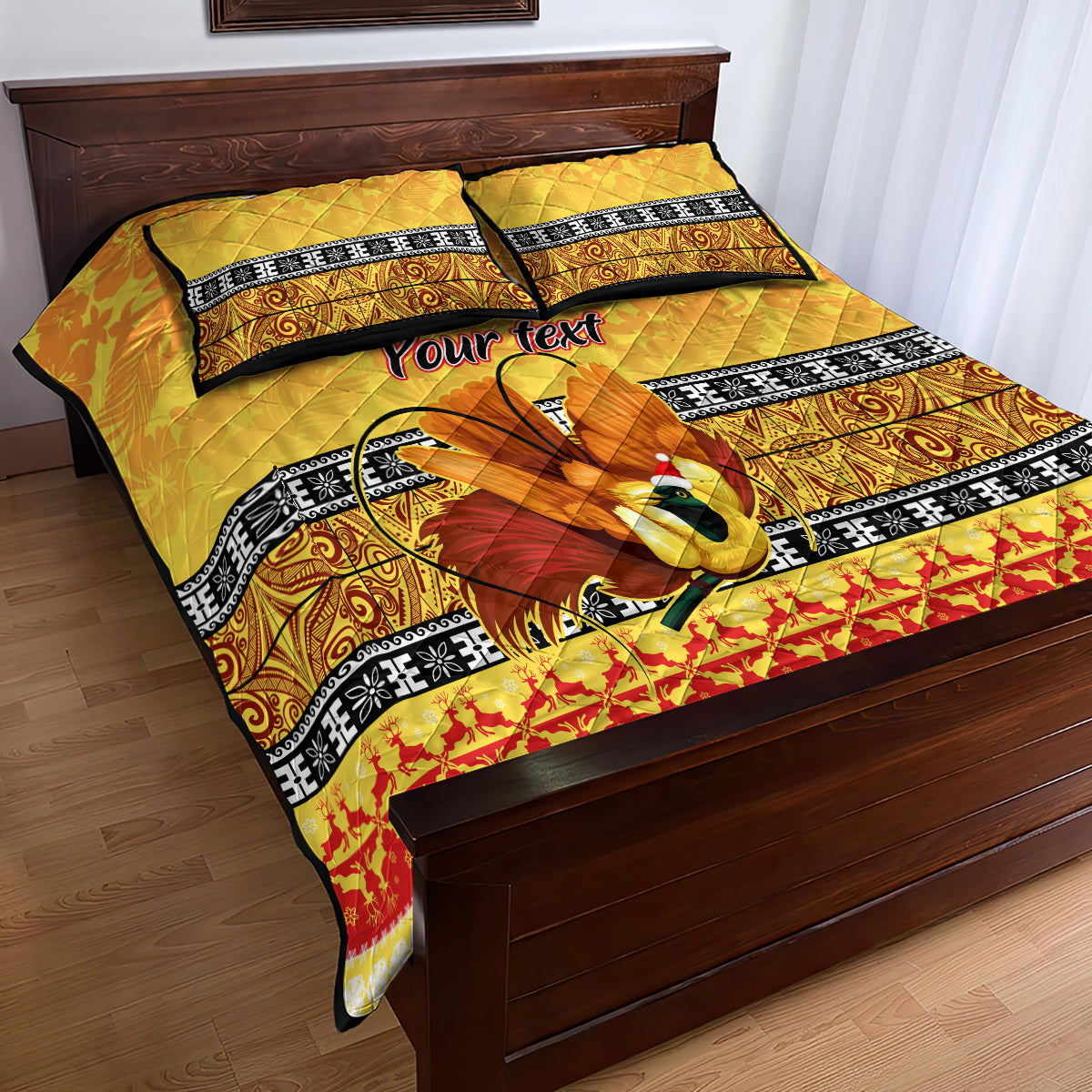 Personalised PNG Hamamas Krismas Quilt Bed Set Papua New Guinea Bird Of Paradise Merry Christmas Gold Style LT9 - Polynesian Pride
