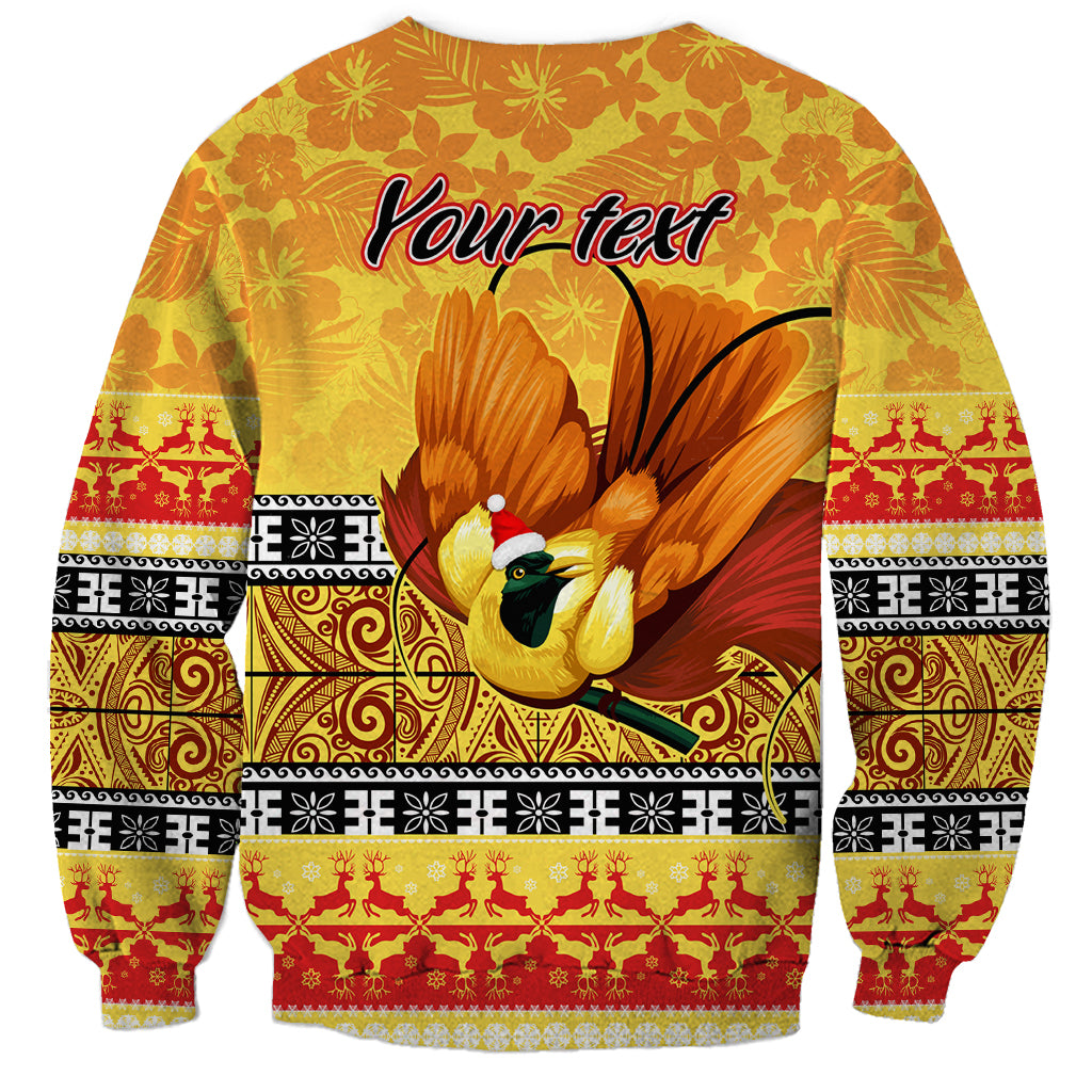 Personalised PNG Hamamas Krismas Sweatshirt Papua New Guinea Bird Of Paradise Merry Christmas Gold Style LT9 - Polynesian Pride