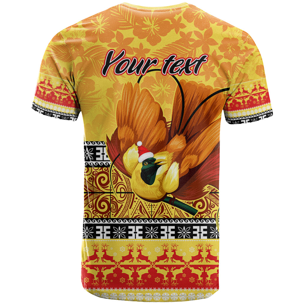 Personalised PNG Hamamas Krismas T Shirt Papua New Guinea Bird Of Paradise Merry Christmas Gold Style LT9 - Polynesian Pride