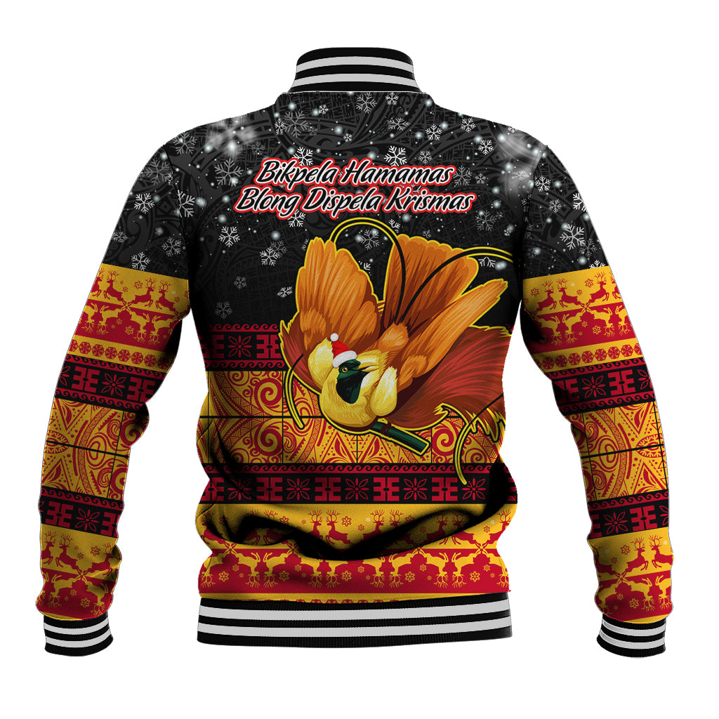 PNG Hamamas Krismas Baseball Jacket Papua New Guinea Bird Of Paradise Merry Christmas Black Style LT9 - Polynesian Pride