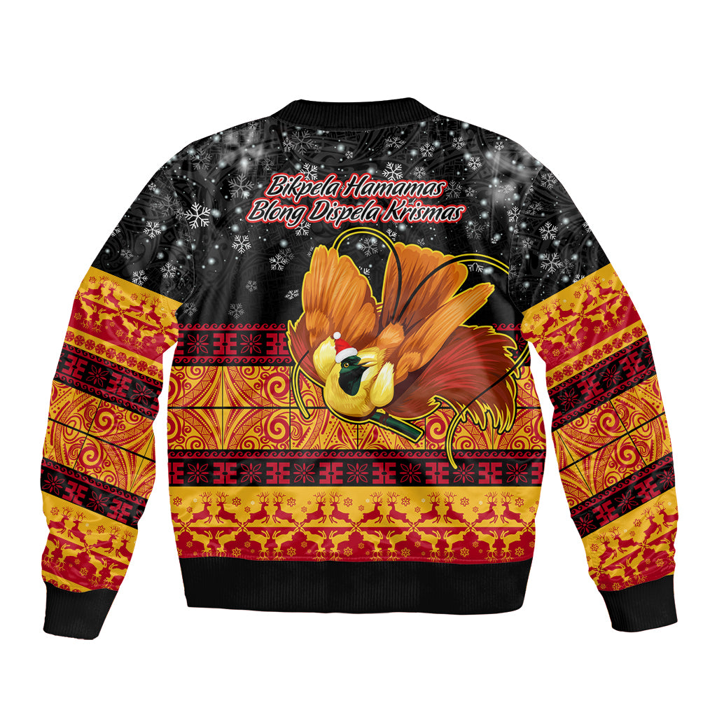 PNG Hamamas Krismas Bomber Jacket Papua New Guinea Bird Of Paradise Merry Christmas Black Style LT9 - Polynesian Pride