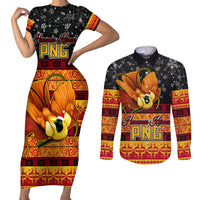 PNG Hamamas Krismas Couples Matching Short Sleeve Bodycon Dress and Long Sleeve Button Shirt Papua New Guinea Bird Of Paradise Merry Christmas Black Style LT9 Black - Polynesian Pride