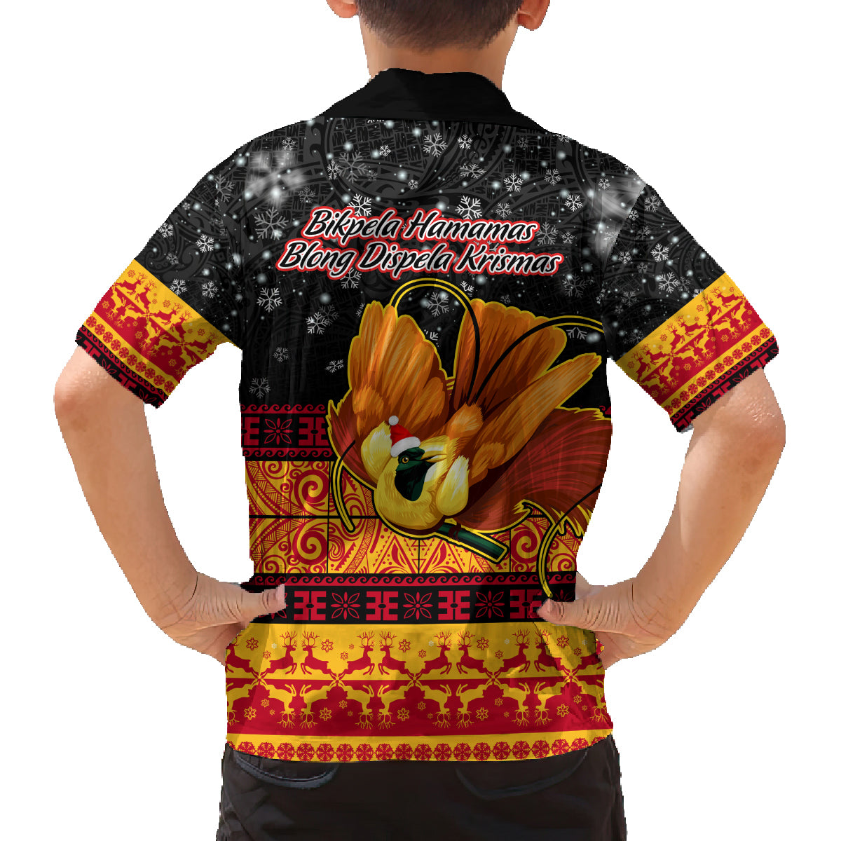 PNG Hamamas Krismas Family Matching Tank Maxi Dress and Hawaiian Shirt Papua New Guinea Bird Of Paradise Merry Christmas Black Style LT9 - Polynesian Pride