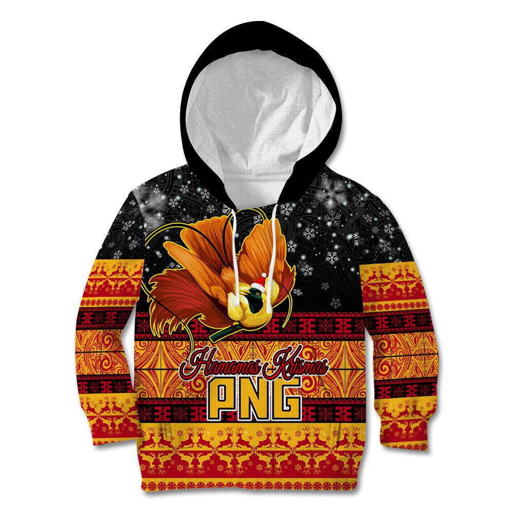 PNG Hamamas Krismas Kid Hoodie Papua New Guinea Bird Of Paradise Merry Christmas Black Style LT9 Hoodie Black - Polynesian Pride