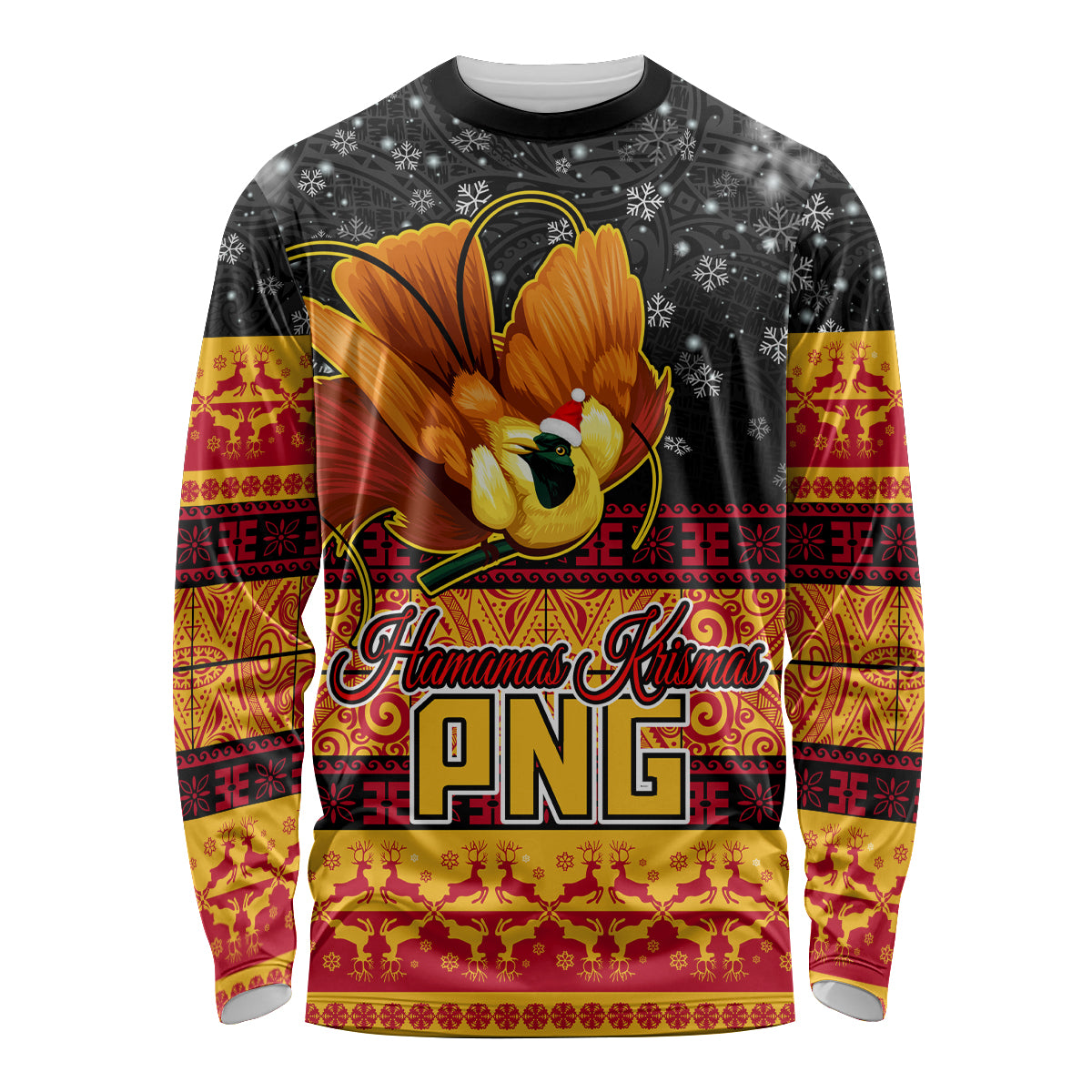 PNG Hamamas Krismas Long Sleeve Shirt Papua New Guinea Bird Of Paradise Merry Christmas Black Style LT9 Unisex Black - Polynesian Pride