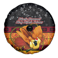 PNG Hamamas Krismas Spare Tire Cover Papua New Guinea Bird Of Paradise Merry Christmas Black Style LT9 - Polynesian Pride