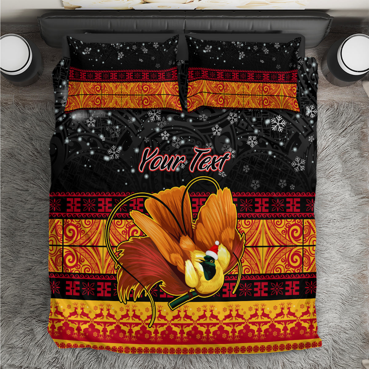 Personalised PNG Hamamas Krismas Bedding Set Papua New Guinea Bird Of Paradise Merry Christmas Black Style LT9 Black - Polynesian Pride