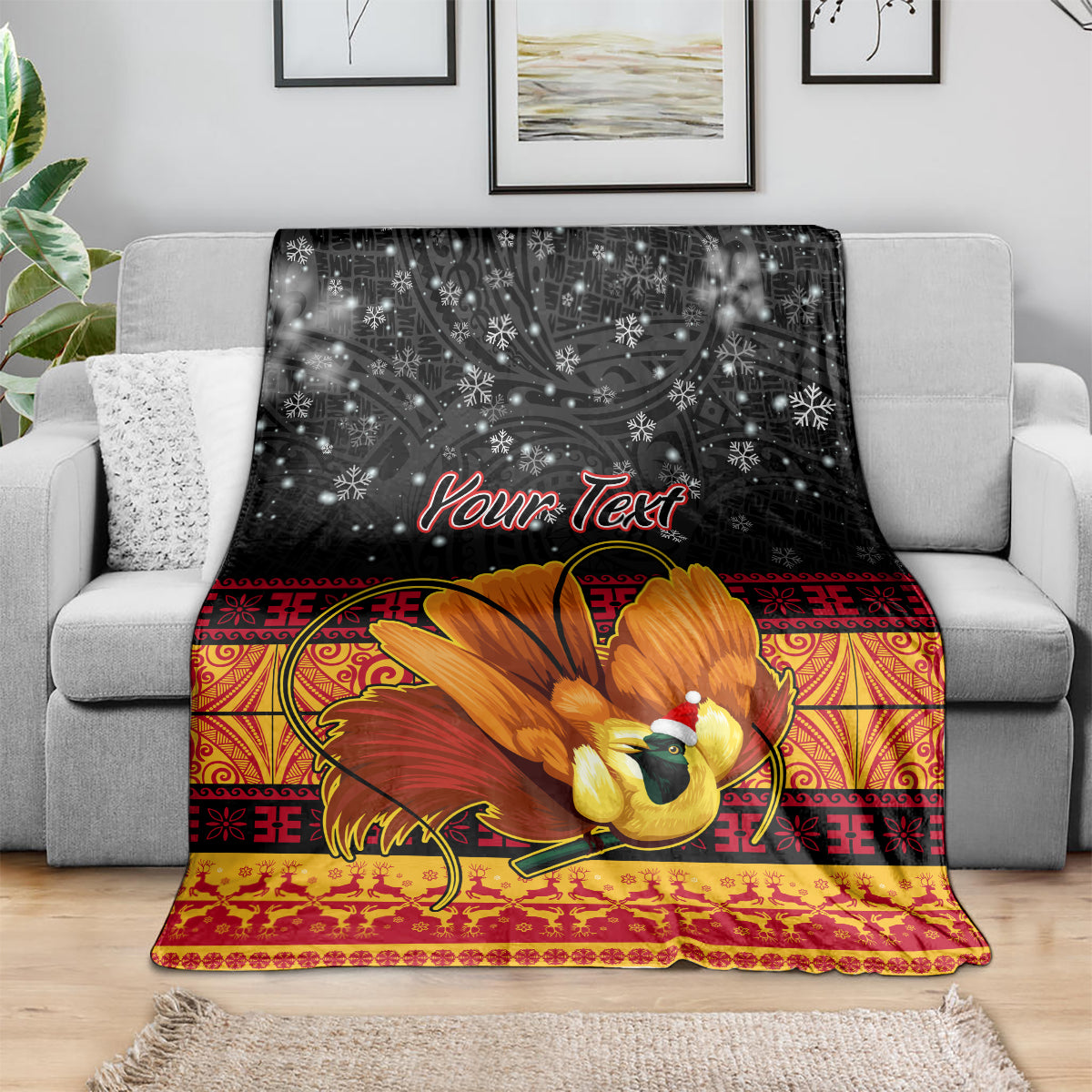 Personalised PNG Hamamas Krismas Blanket Papua New Guinea Bird Of Paradise Merry Christmas Black Style LT9 - Polynesian Pride