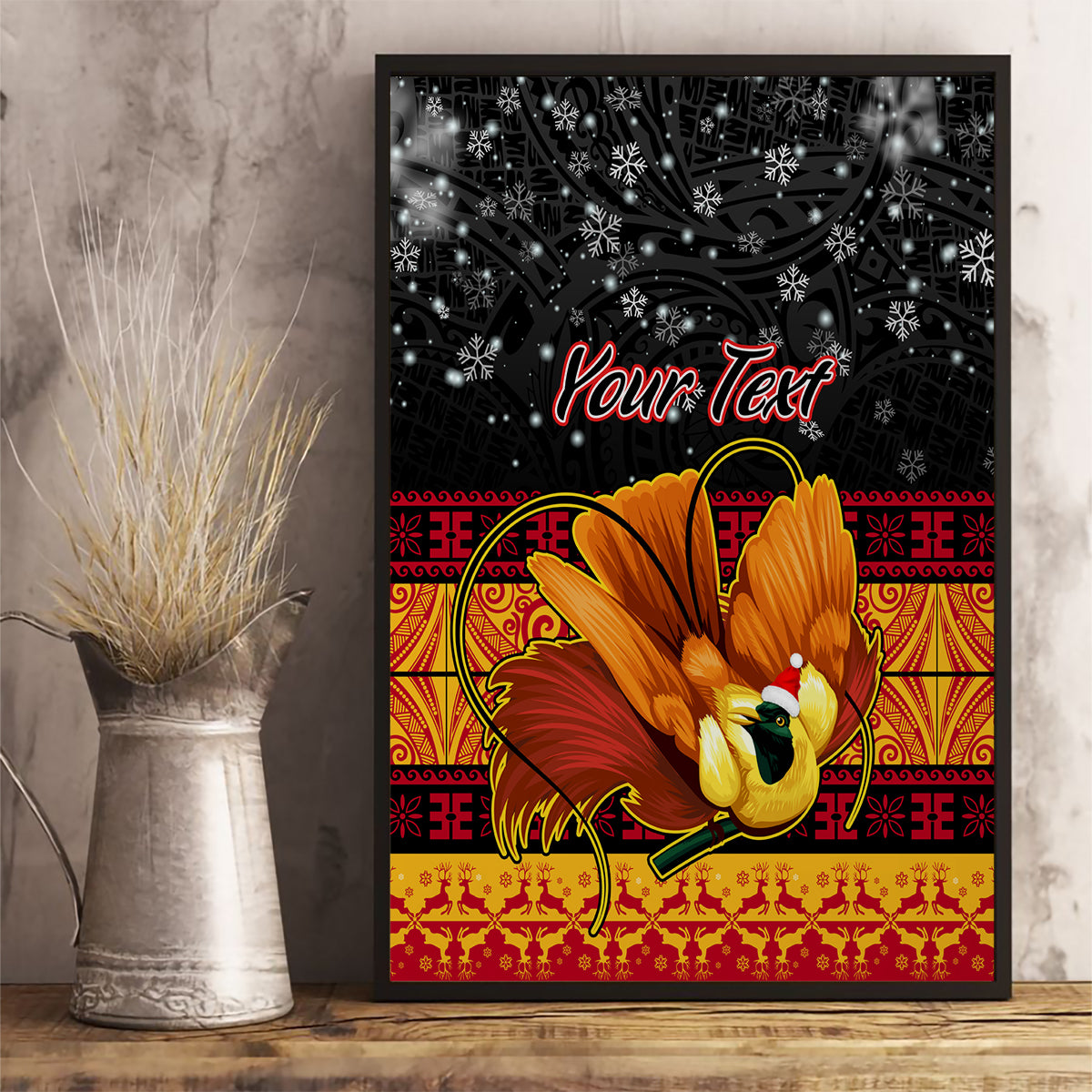 Personalised PNG Hamamas Krismas Canvas Wall Art Papua New Guinea Bird Of Paradise Merry Christmas Black Style LT9 - Polynesian Pride
