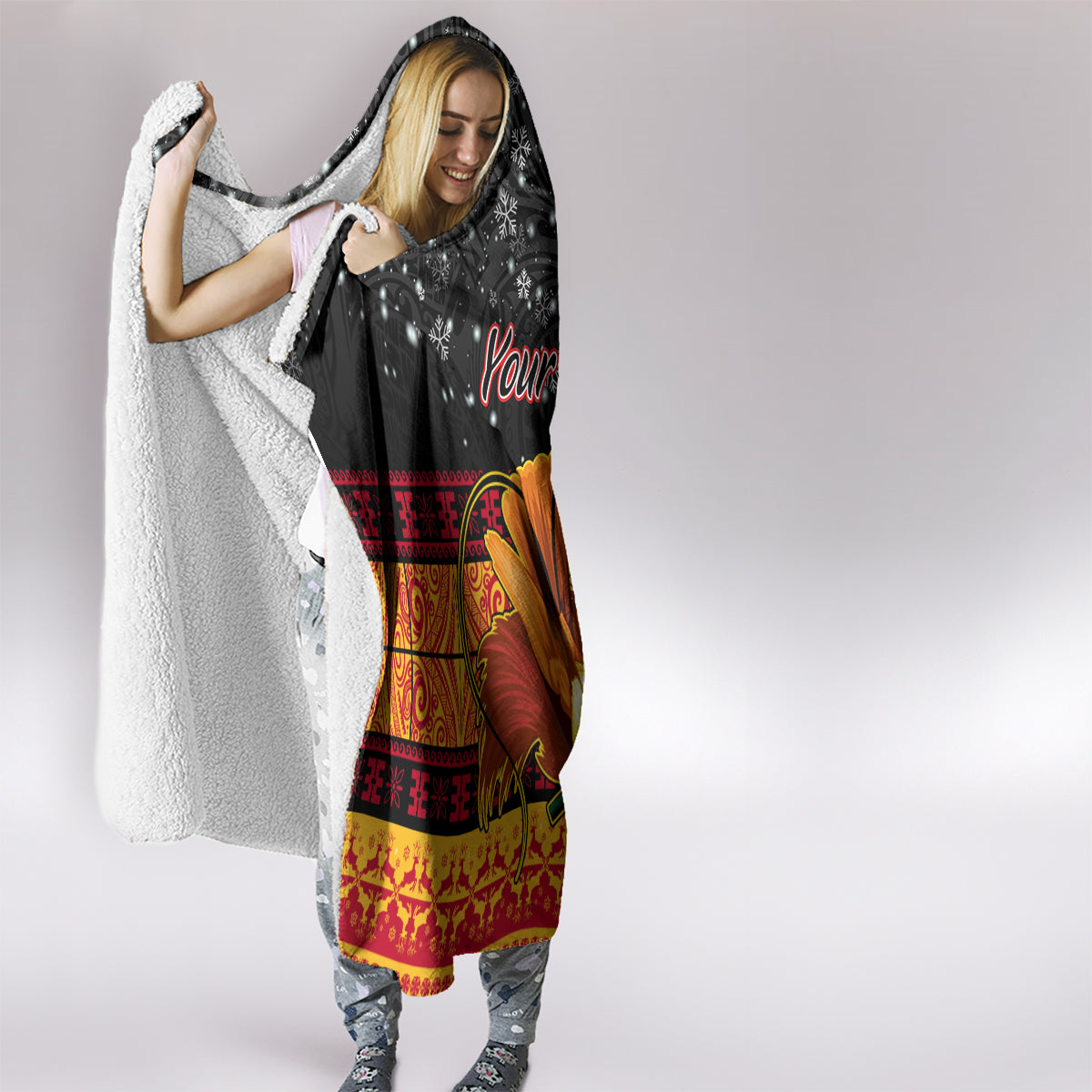 Personalised PNG Hamamas Krismas Hooded Blanket Papua New Guinea Bird Of Paradise Merry Christmas Black Style LT9 - Polynesian Pride