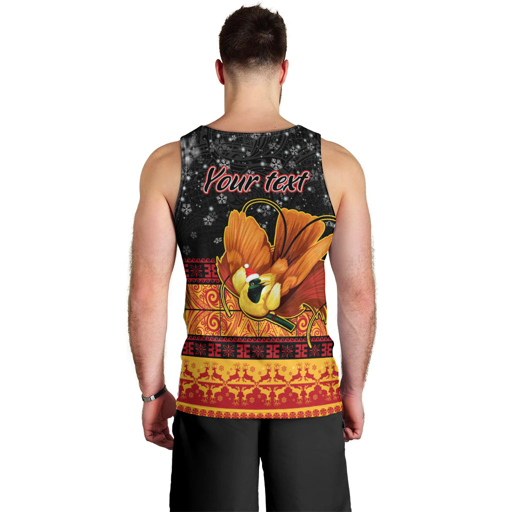 Personalised PNG Hamamas Krismas Men Tank Top Papua New Guinea Bird Of Paradise Merry Christmas Black Style LT9 - Polynesian Pride