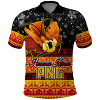Personalised PNG Hamamas Krismas Polo Shirt Papua New Guinea Bird Of Paradise Merry Christmas Black Style LT9 Black - Polynesian Pride