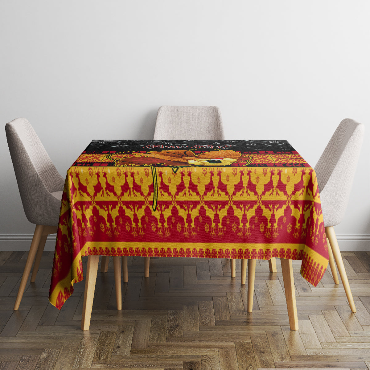 Personalised PNG Hamamas Krismas Tablecloth Papua New Guinea Bird Of Paradise Merry Christmas Black Style LT9 - Polynesian Pride