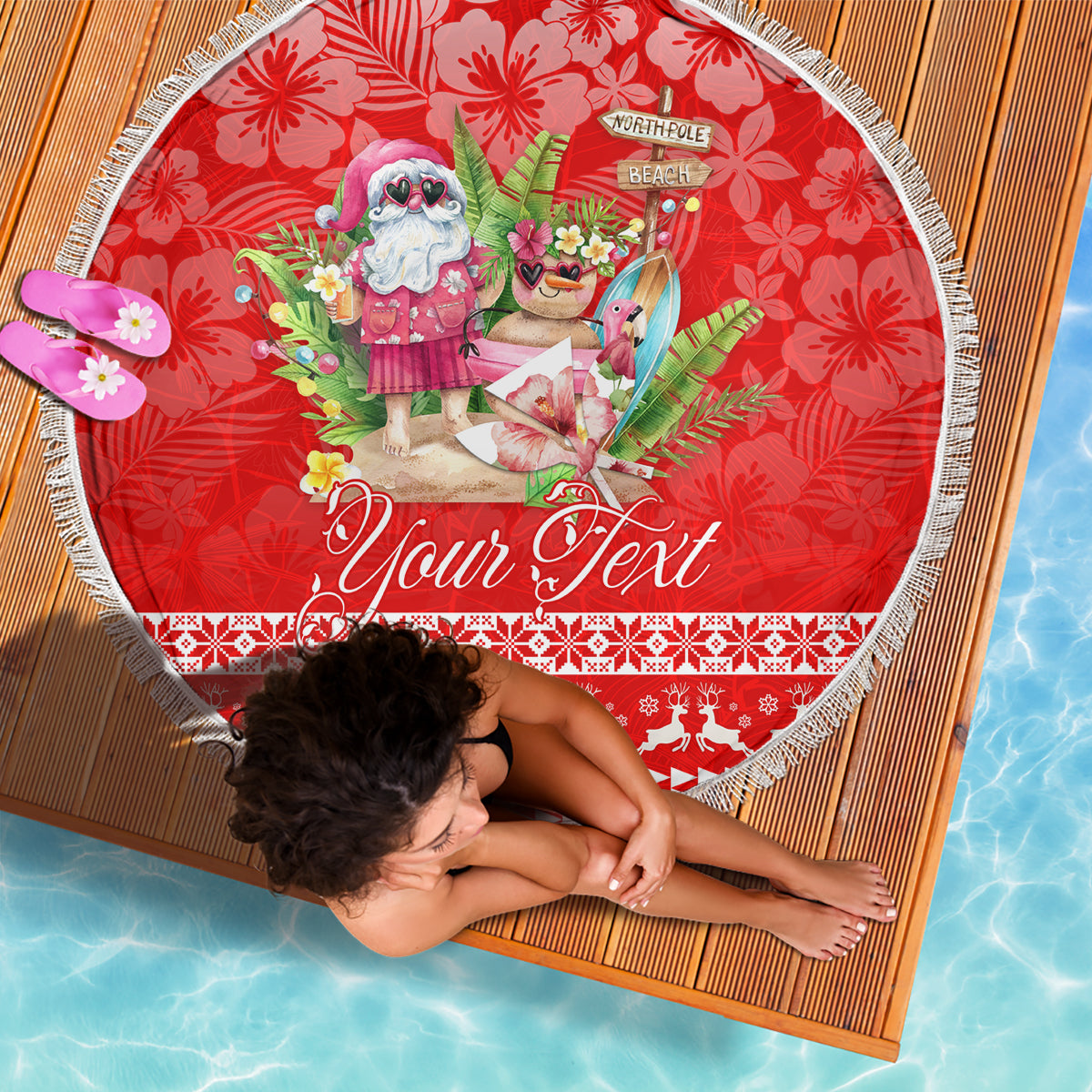 Personalised Hawaii Mele Kalikimaka Beach Blanket Santa Beach Merry Christmas LT9 - Polynesian Pride