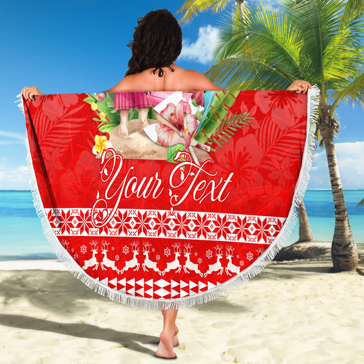 Personalised Hawaii Mele Kalikimaka Beach Blanket Santa Beach Merry Christmas LT9 - Polynesian Pride