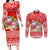 Personalised Hawaii Mele Kalikimaka Couples Matching Long Sleeve Bodycon Dress and Long Sleeve Button Shirt Santa Beach Merry Christmas LT9 Red - Polynesian Pride