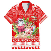 Personalised Hawaii Mele Kalikimaka Family Matching Off Shoulder Long Sleeve Dress and Hawaiian Shirt Santa Beach Merry Christmas LT9 Dad's Shirt - Short Sleeve Red - Polynesian Pride