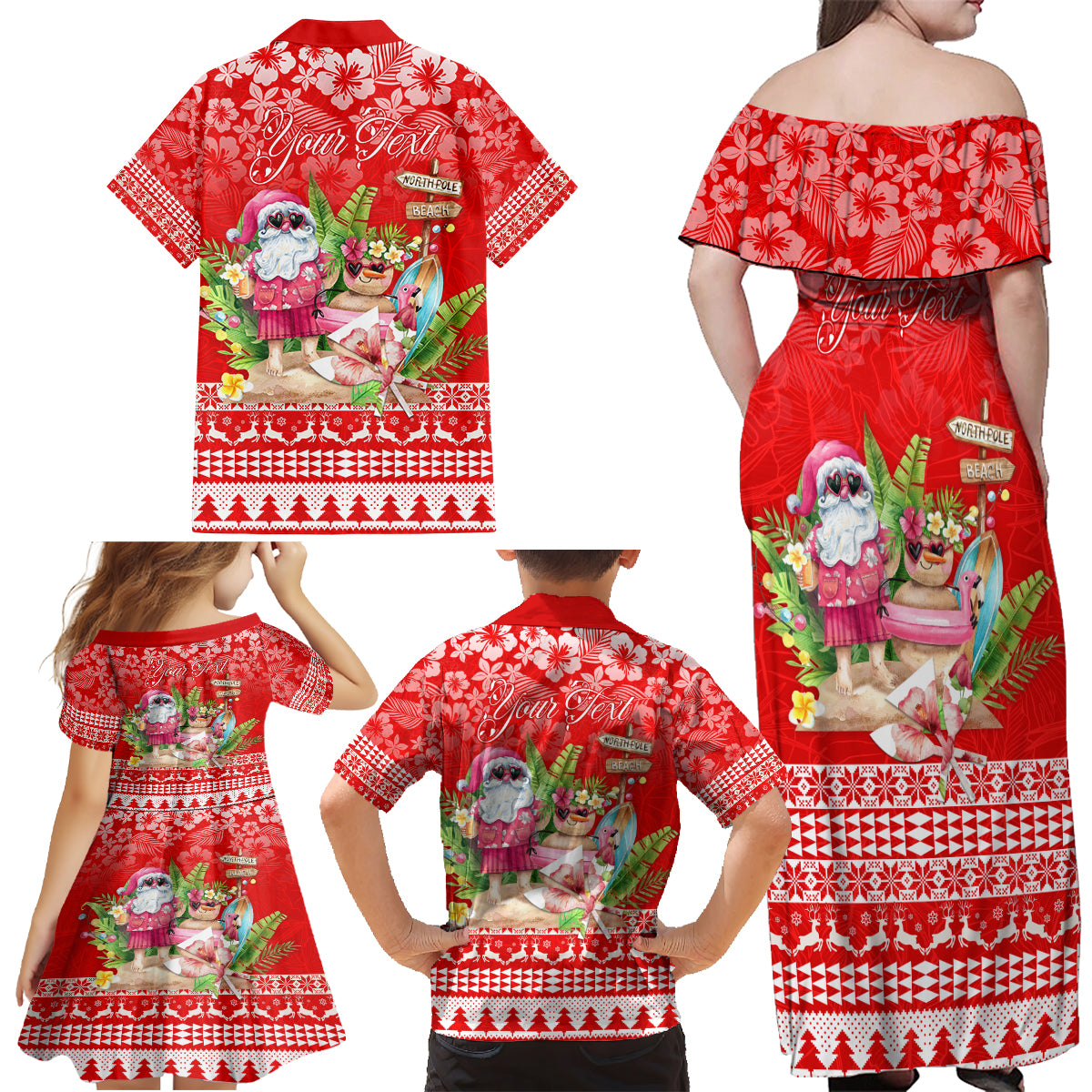 Personalised Hawaii Mele Kalikimaka Family Matching Off Shoulder Maxi Dress and Hawaiian Shirt Santa Beach Merry Christmas LT9 - Polynesian Pride