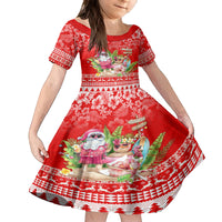 Personalised Hawaii Mele Kalikimaka Kid Short Sleeve Dress Santa Beach Merry Christmas LT9 KID Red - Polynesian Pride