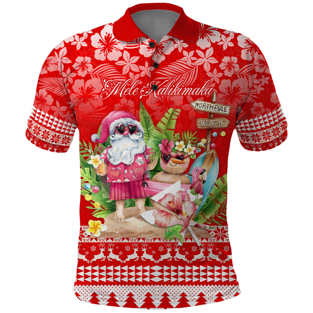 Personalised Hawaii Mele Kalikimaka Polo Shirt Santa Beach Merry Christmas LT9 Red - Polynesian Pride