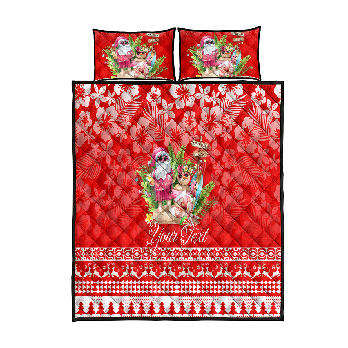 Personalised Hawaii Mele Kalikimaka Quilt Bed Set Santa Beach Merry Christmas LT9 Red - Polynesian Pride