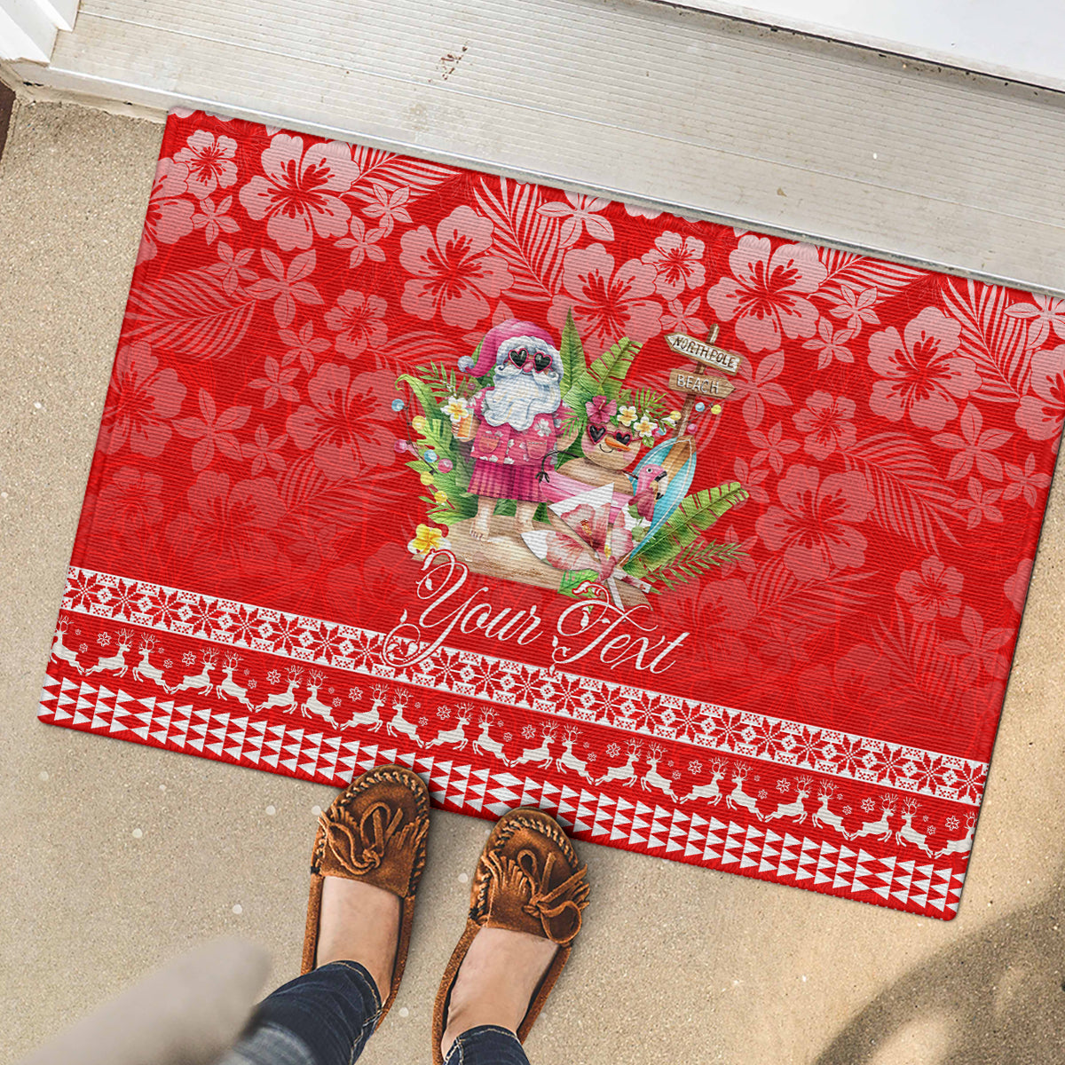 Personalised Hawaii Mele Kalikimaka Rubber Doormat Santa Beach Merry Christmas LT9 - Polynesian Pride