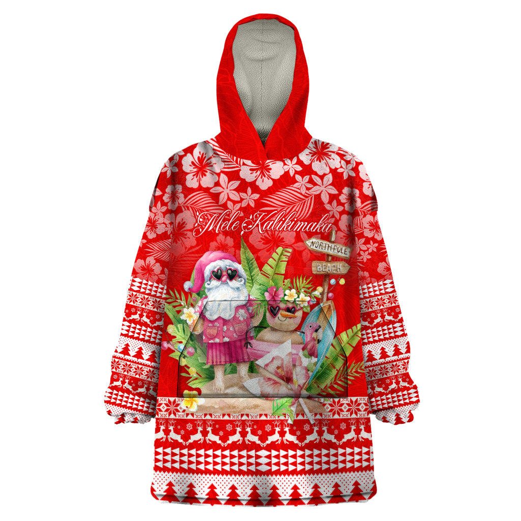Personalised Hawaii Mele Kalikimaka Wearable Blanket Hoodie Santa Beach Merry Christmas LT9 One Size Red - Polynesian Pride