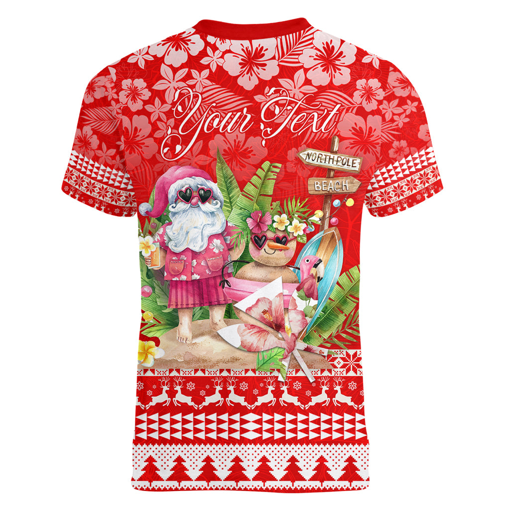 Personalised Hawaii Mele Kalikimaka Women V Neck T Shirt Santa Beach Merry Christmas LT9 - Polynesian Pride