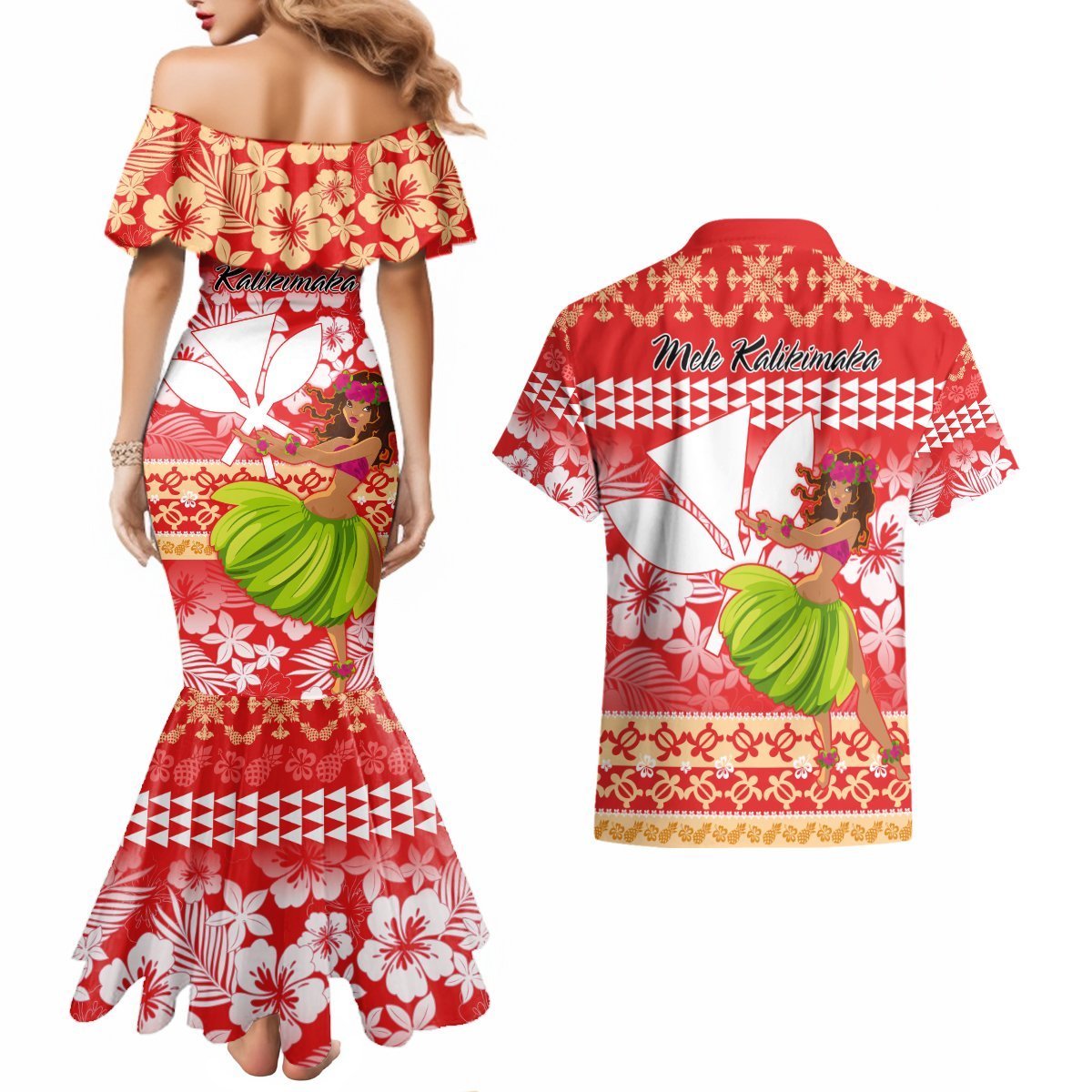 Hawaii Mele Kalikimaka Couples Matching Mermaid Dress and Hawaiian Shirt Santa Claus and Hula Dancing Merry Christmas LT9 - Polynesian Pride