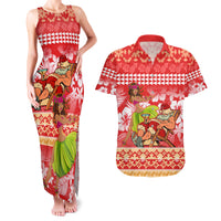 Hawaii Mele Kalikimaka Couples Matching Tank Maxi Dress and Hawaiian Shirt Santa Claus and Hula Dancing Merry Christmas LT9 Red - Polynesian Pride