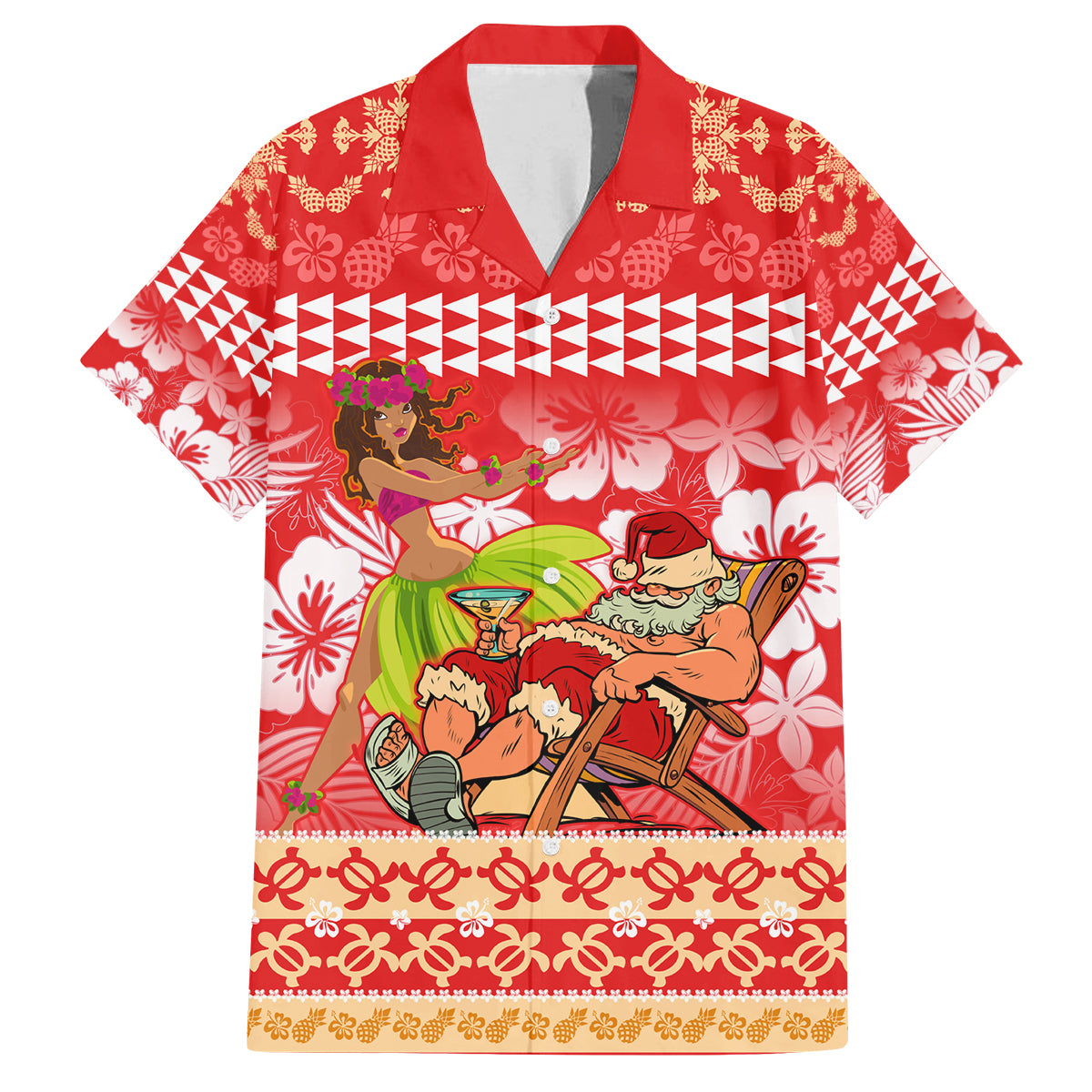 Hawaii Mele Kalikimaka Family Matching Summer Maxi Dress and Hawaiian Shirt Santa Claus and Hula Dancing Merry Christmas LT9 Dad's Shirt - Short Sleeve Red - Polynesian Pride