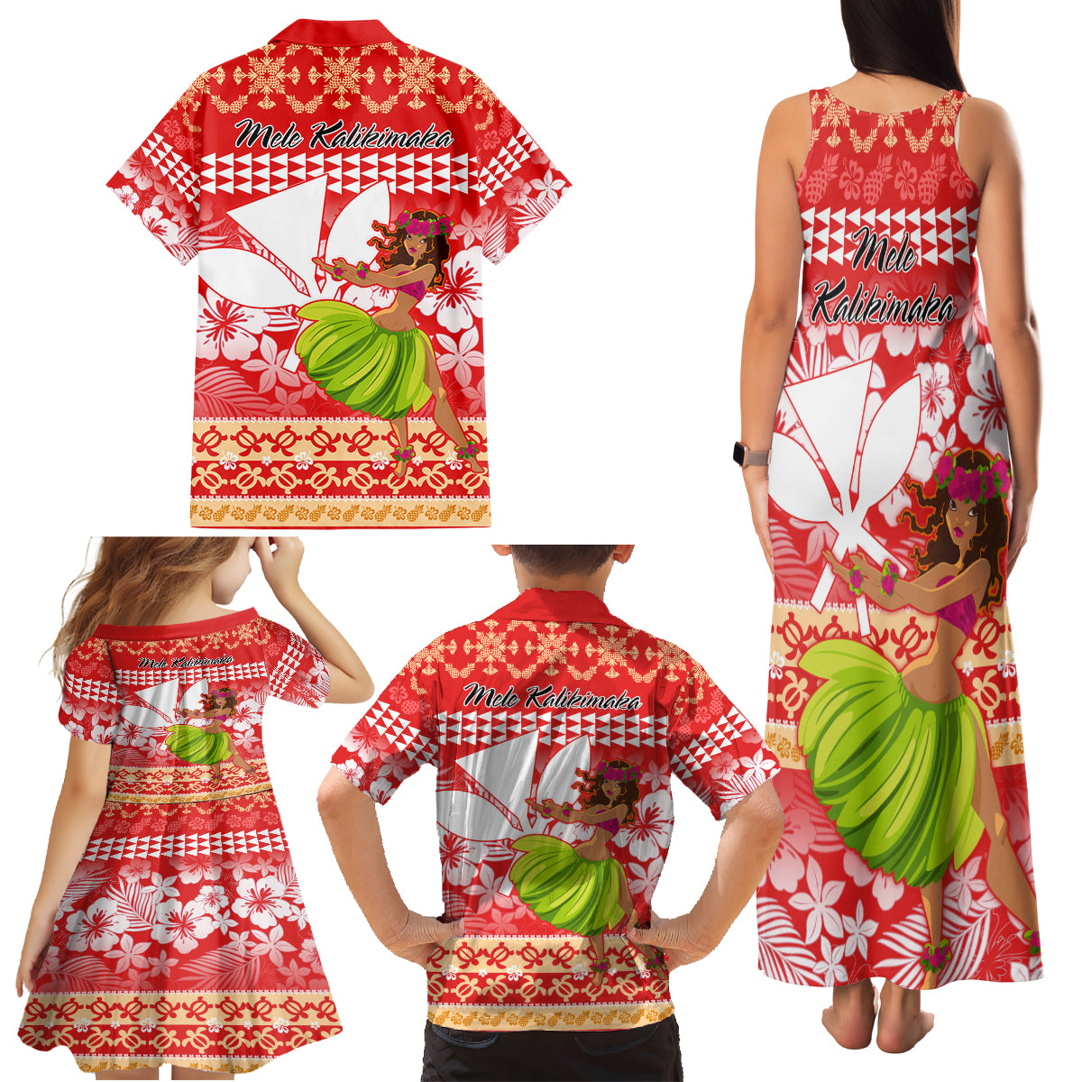 Hawaii Mele Kalikimaka Family Matching Tank Maxi Dress and Hawaiian Shirt Santa Claus and Hula Dancing Merry Christmas LT9 - Polynesian Pride