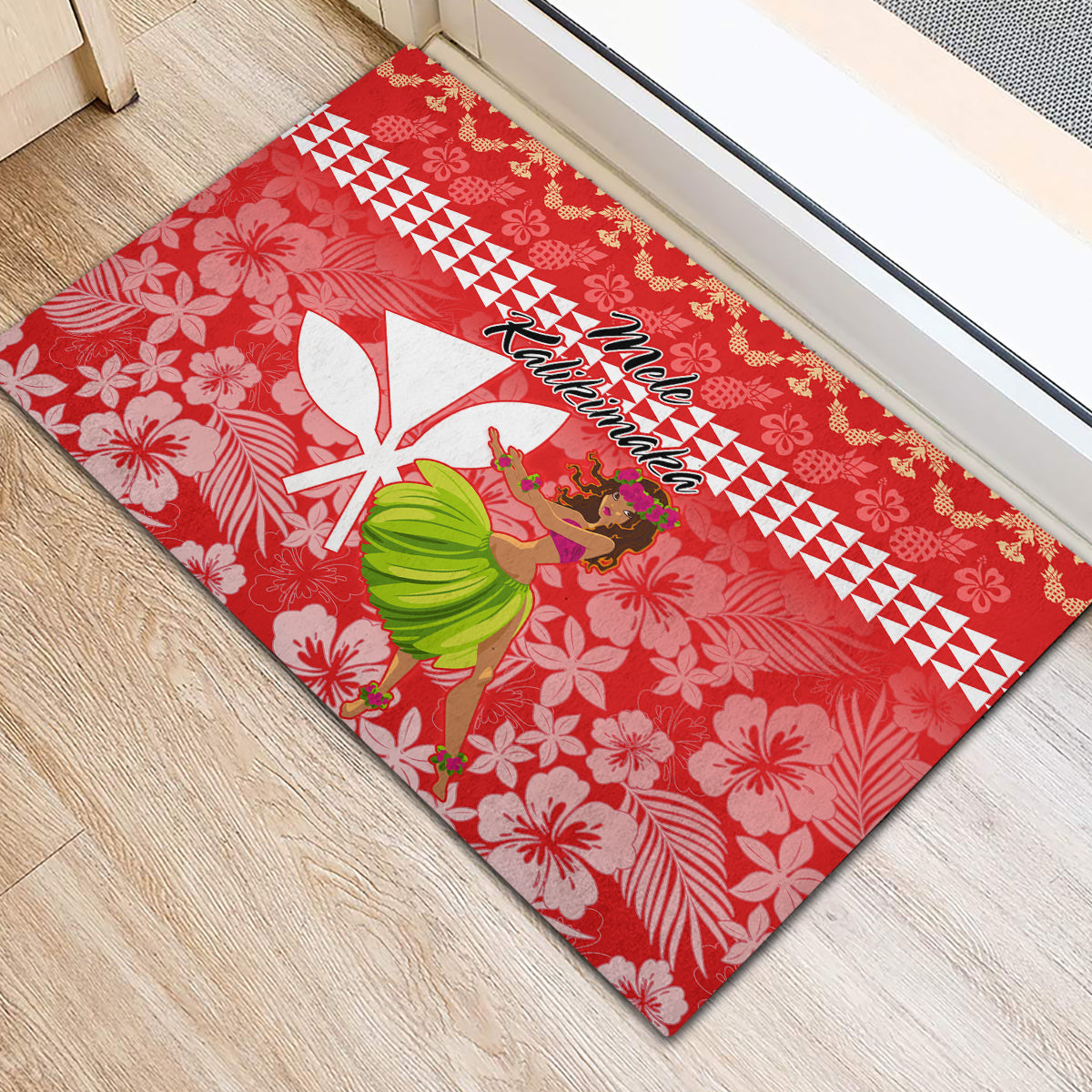 Hawaii Mele Kalikimaka Rubber Doormat Santa Claus and Hula Dancing Merry Christmas LT9 - Polynesian Pride