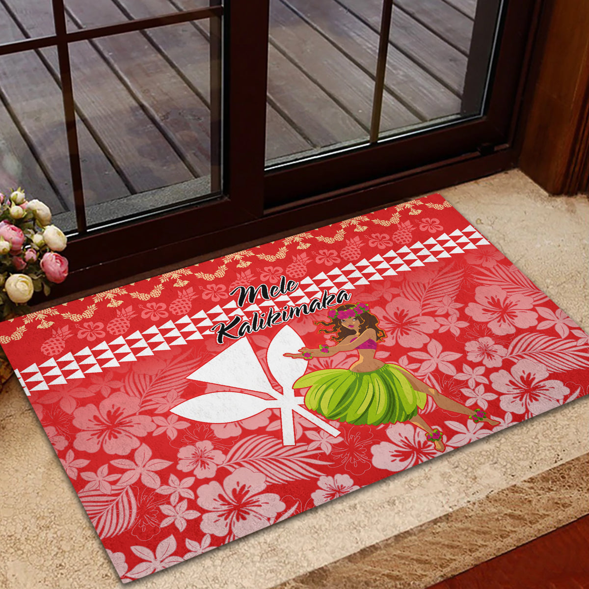 Hawaii Mele Kalikimaka Rubber Doormat Santa Claus and Hula Dancing Merry Christmas LT9 - Polynesian Pride