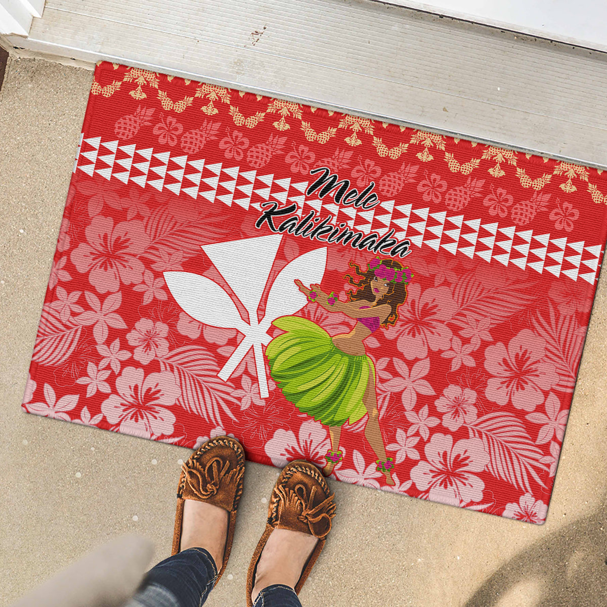 Hawaii Mele Kalikimaka Rubber Doormat Santa Claus and Hula Dancing Merry Christmas LT9 - Polynesian Pride