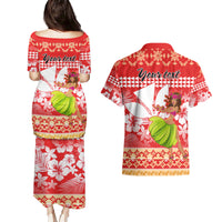 Personalised Hawaii Mele Kalikimaka Couples Matching Puletasi Dress and Hawaiian Shirt Santa Claus and Hula Dancing Merry Christmas LT9 - Polynesian Pride
