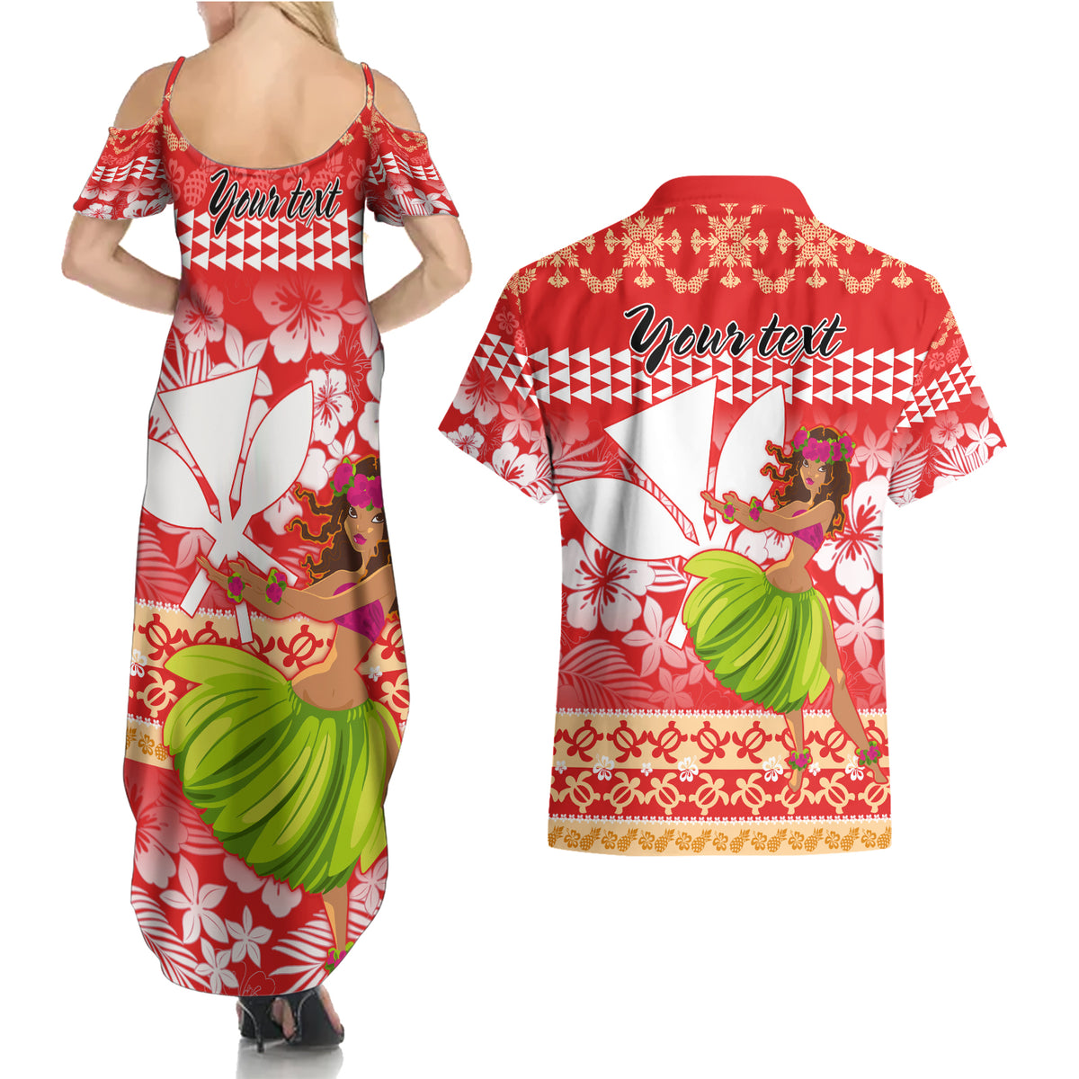 Personalised Hawaii Mele Kalikimaka Couples Matching Summer Maxi Dress and Hawaiian Shirt Santa Claus and Hula Dancing Merry Christmas LT9 - Polynesian Pride