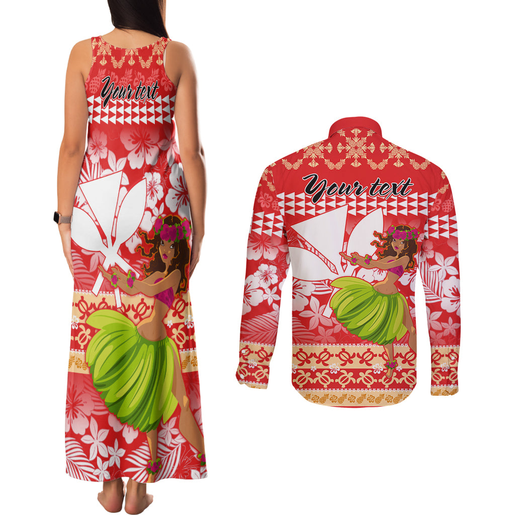 Personalised Hawaii Mele Kalikimaka Couples Matching Tank Maxi Dress and Long Sleeve Button Shirt Santa Claus and Hula Dancing Merry Christmas LT9 - Polynesian Pride