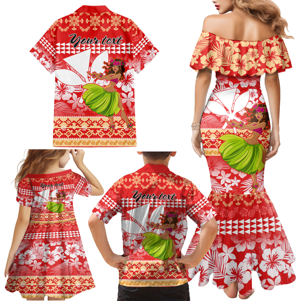 Personalised Hawaii Mele Kalikimaka Family Matching Mermaid Dress and Hawaiian Shirt Santa Claus and Hula Dancing Merry Christmas LT9 - Polynesian Pride
