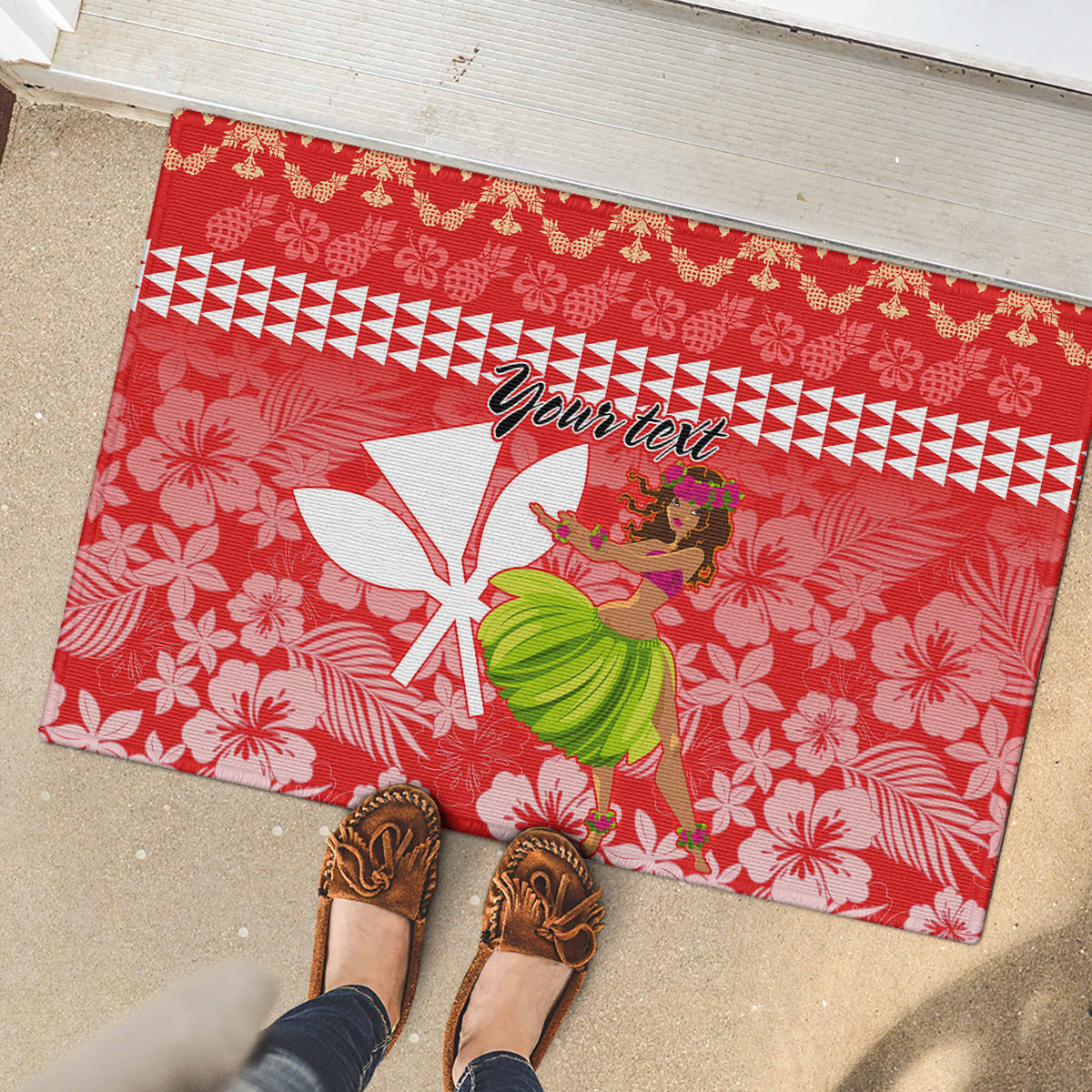 Personalised Hawaii Mele Kalikimaka Rubber Doormat Santa Claus and Hula Dancing Merry Christmas LT9 - Polynesian Pride