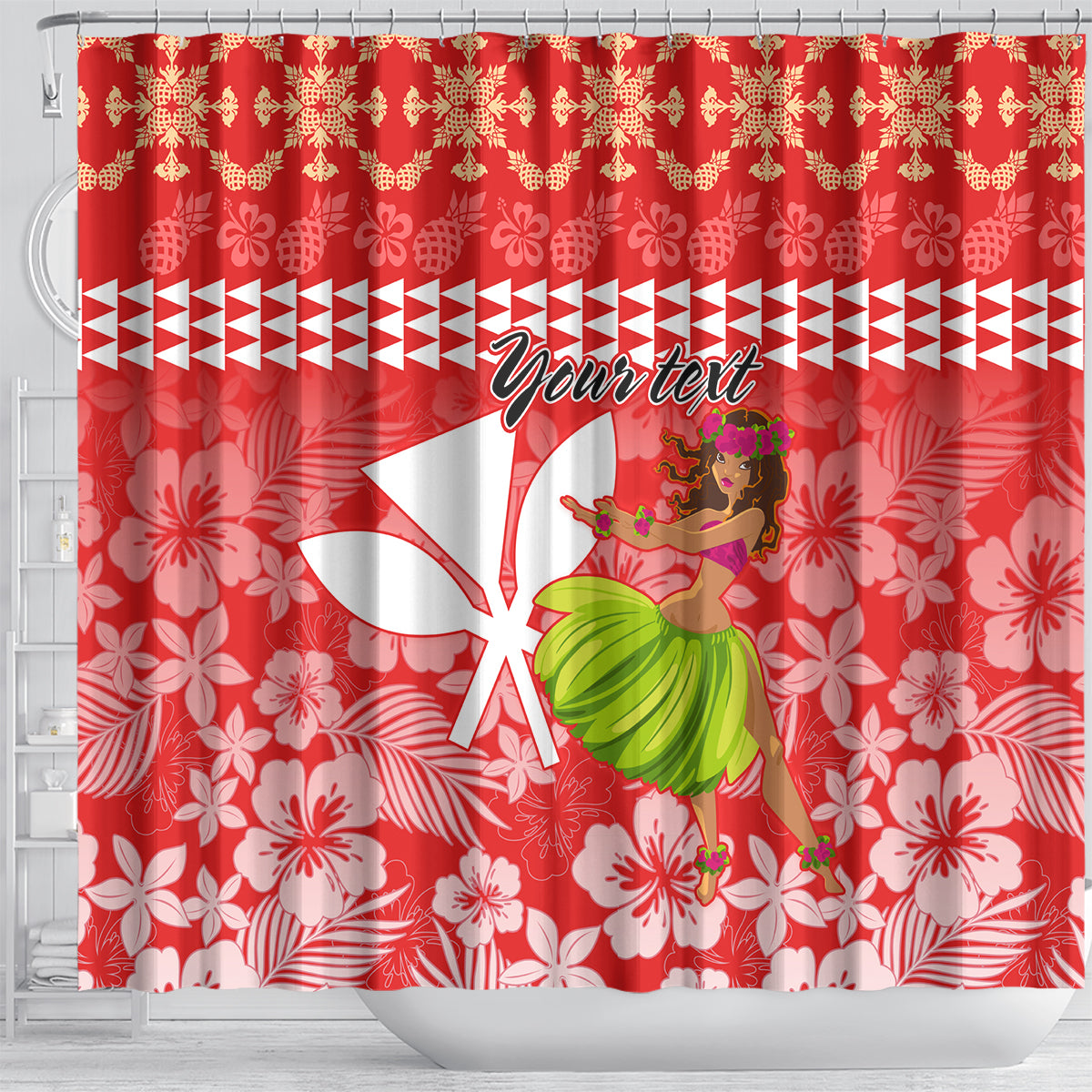 Personalised Hawaii Mele Kalikimaka Shower Curtain Santa Claus and Hula Dancing Merry Christmas LT9 - Polynesian Pride