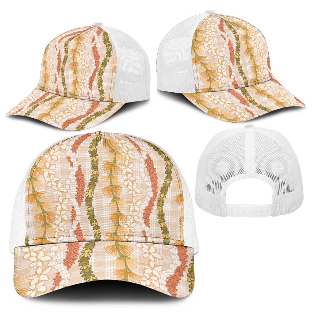 Hawaiian Ohia Lehua Lei Baseball Net Cap Plaid Palaka Ahiehie Pattern - Polynesian Pride