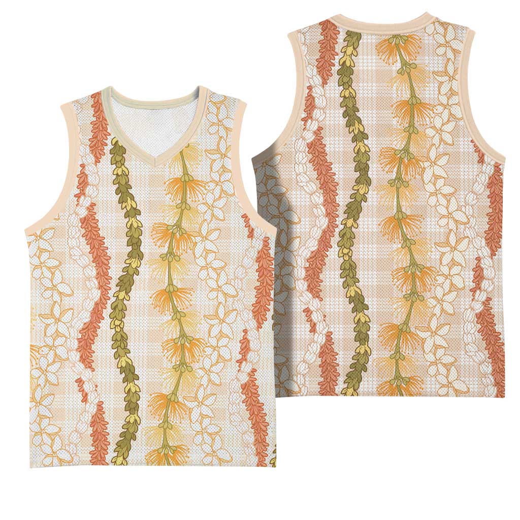 Hawaiian Ohia Lehua Lei Basketball Jersey Plaid Palaka Ahiehie Pattern - Polynesian Pride