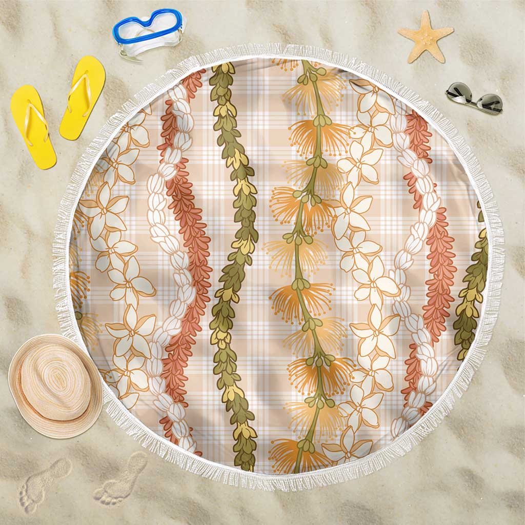 Hawaiian Ohia Lehua Lei Beach Blanket Plaid Palaka Ahiehie Pattern LT9 One Size 150cm Beige - Polynesian Pride