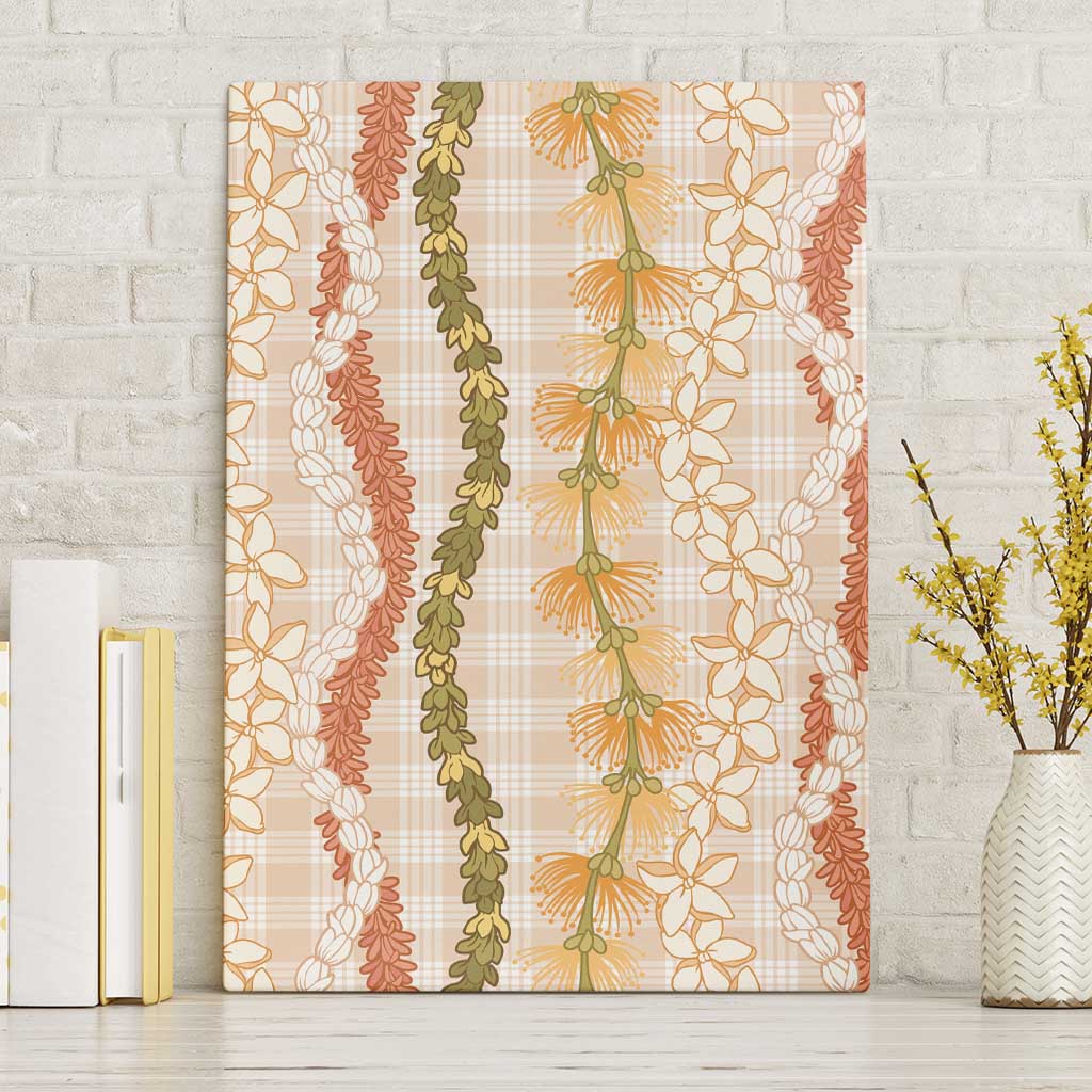Hawaiian Ohia Lehua Lei Canvas Wall Art Plaid Palaka Ahiehie Pattern LT9 Without Frame Beige - Polynesian Pride