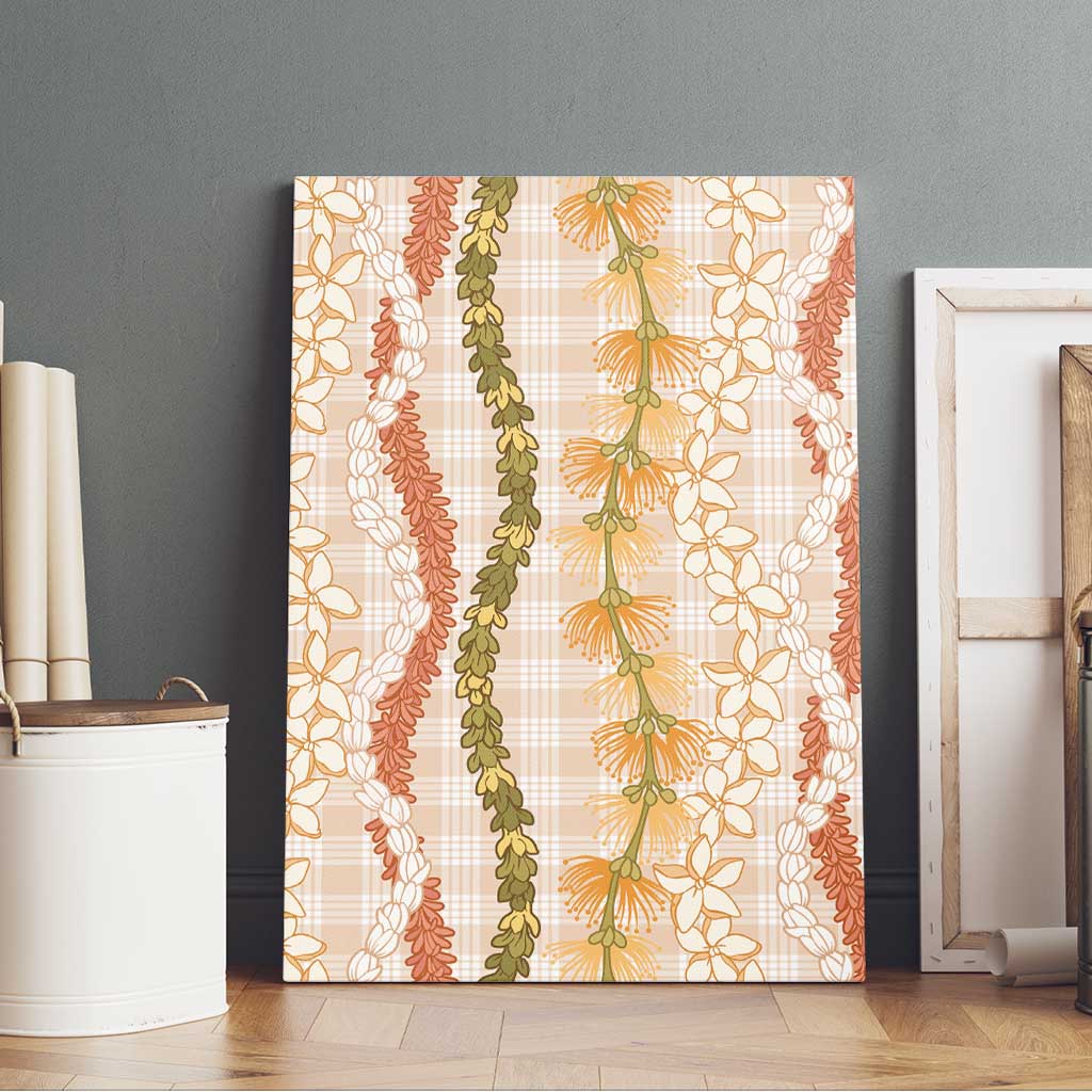 Hawaiian Ohia Lehua Lei Canvas Wall Art Plaid Palaka Ahiehie Pattern - Polynesian Pride