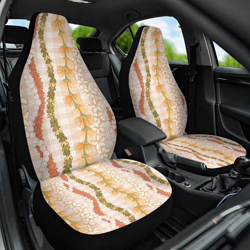 Hawaiian Ohia Lehua Lei Car Seat Cover Plaid Palaka Ahiehie Pattern - Polynesian Pride