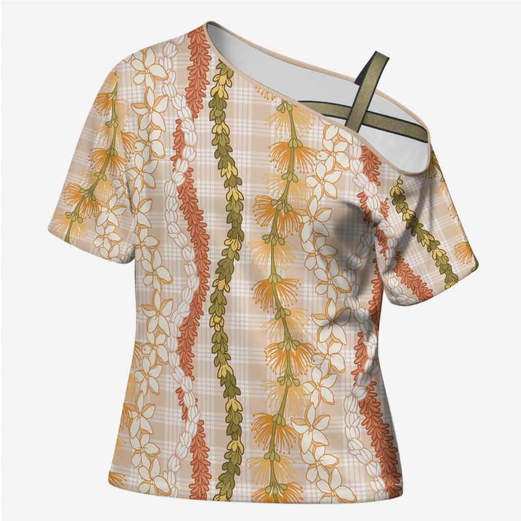 Hawaiian Ohia Lehua Lei Cross Shoulder Shirt Plaid Palaka Ahiehie Pattern - Polynesian Pride