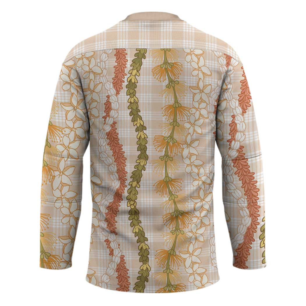 Hawaiian Ohia Lehua Lei Hockey Jersey Plaid Palaka Ahiehie Pattern - Polynesian Pride