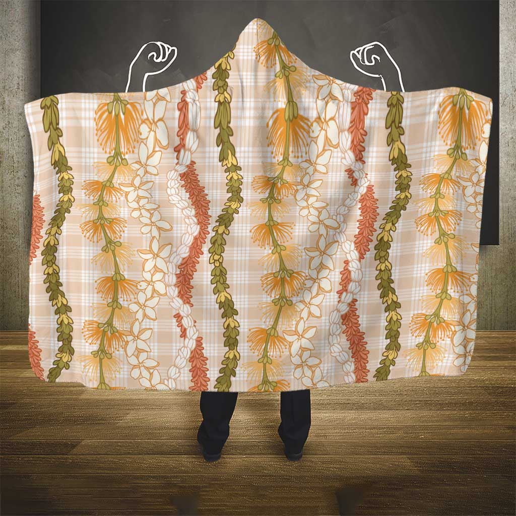 Hawaiian Ohia Lehua Lei Hooded Blanket Plaid Palaka Ahiehie Pattern - Polynesian Pride